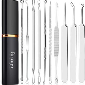 Blackhead Remover Pimple Popping Tool Kit, Boxoyx 10Pcs Professional Pimple Comedone Extractor Popper Tool Acne Removal Kit-Treatment for Pimple,...