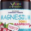 Kids Magnesium Tablets for Sleep, Anxiety and Ticks, 50mg Chewable Raspberry Flavour Magnesium for Kids, Vegan Society Registered Tablets not...