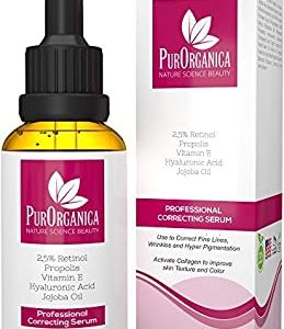 PurOrganica Retinol Serum - Best Treatment for Acne and Acne Scars, Pigmentation, Fine Lines, Wrinkles and Dark Circles - Premium 2.5% Retinol,...