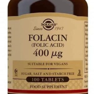 Solgar Folacin (Folic Acid) 400 µg Tablets - Pack of 100 - Supports Maternal Tissue Growth - Reduce Tiredness and Fatigue - Vegan and Gluten Free