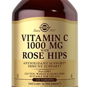 Solgar Vitamin C 1000 mg with Rose Hips Tablets - Pack of 250 - Supports Immunity - For Tiredness and Fatigue - Collagen Formation Support - Vegan
