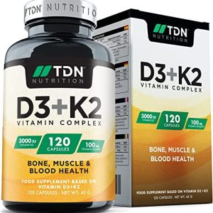 120 Vegetarian Tablets - Vitamin D3 3,000 iu & Vitamin K2 100ug (mk7) - UK Made Premium Quality - Vitamin D Supplement - Bone, Muscle, Blood &...