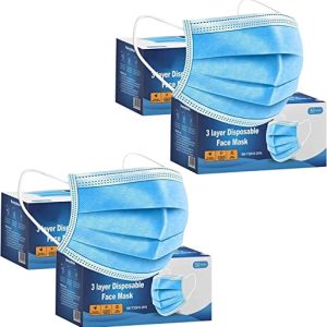 200 PCS -3-Layer Protective Disposable Face Masks, Breathable Face Mask,High Filterability, Sutaible For Sensitive Skin (Blue)