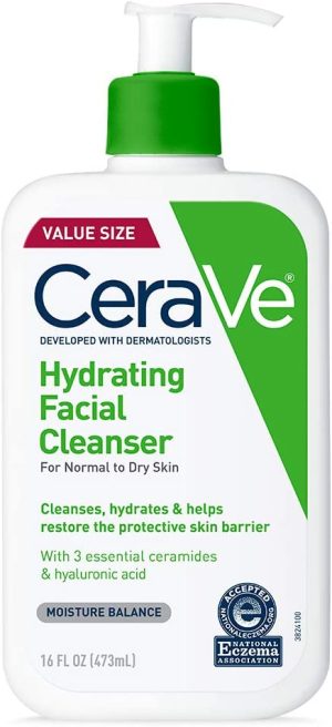 cerave hydrating facial cleanser 16 oz for daily face washing dry to normal