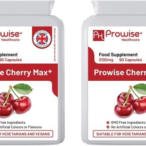 Cherry Max+ (Pack of 2) 2100mg Montmorency Cherry Added with Black Cherry I 90 Vegan Capsules High Strength I Made in The UK by Prowise Healthcare