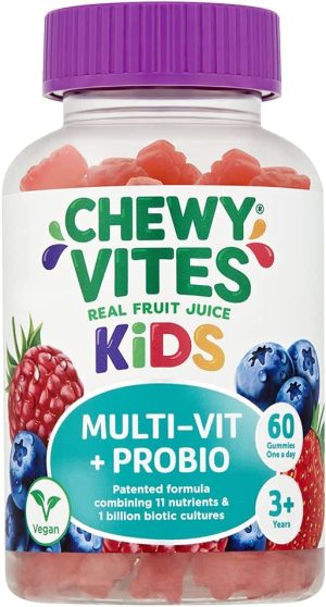 Chewy Vites Kids | Multi-Vit & Probio 60 Gummy Vitamins | 11 Essential Nutrients| 1 Billion Cultures |2 Months Supply | Real Fruit Juice | Vegan |...