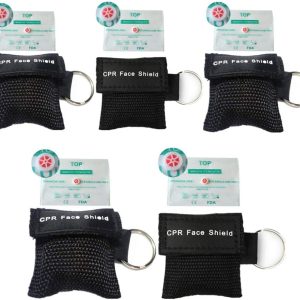 CPR Face Shields, 5 Pcs CPR Resuscitation Face Mask Keychain Ring Pouch for First Aid Cardiac Resuscitation Training (Black)