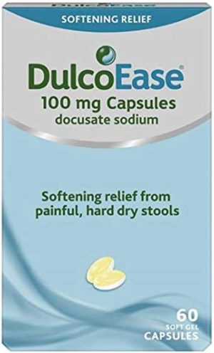 DulcoEase 100 mg Docusate Sodium Capsules - Softening Constipation Relief - Pack of 60 Soft Gel Capsules - Stool Softening Laxative