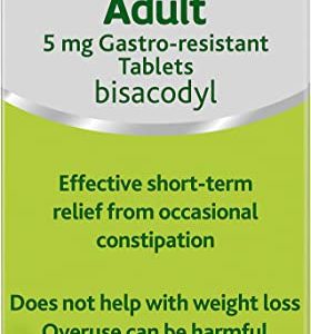 Dulcolax Adult 5 mg Gastro-resistant Tablets - Overnight Relief from Occasional Constipation in 6-12 Hours- Laxative Tablets,20 Count (Pack of 1)