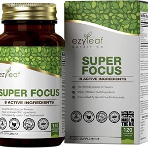 Ezyleaf Super Focus Supplement | L Tyrosine High Strength 120 Capsules 750mg Per Serving | Ginkgo Biloba, Taurine, Coenzyme Q10, L-Phenylalanine,...