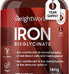 Gentle Iron Tablets High Strength 14mg - 365 Iron Bisglycinate Tablets (1 Year Supply) - Vegan Iron Supplements for Men & Women's Health - Easily...