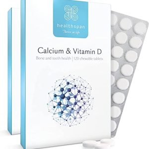 Healthspan Calcium & Vitamin D (240 Chewable Tablets) | High Strength Pure Calcium Supplement | Natural Source of Vitamin D3 | Added Vitamin K for...