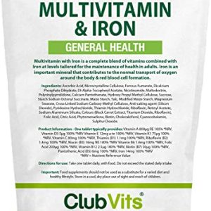 High Strength Multivitamin & Iron - Includes Important Immune Defence with Vitamin C, D & B6 | One-A-Day Easy-Swallow 90 Pack of Tablets by Club Vits