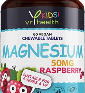 Kids Magnesium Tablets for Sleep, Anxiety and Ticks, 50mg Chewable Raspberry Flavour Magnesium for Kids, Vegan Society Registered Tablets not...