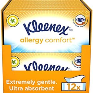 Kleenex Allergy Comfort Tissues - Pack of 12 Tissue Boxes- Hayfever Allergy Comfort Tissues - Extremely Gentle Tissues, Perfect for Hay Fever Symptoms