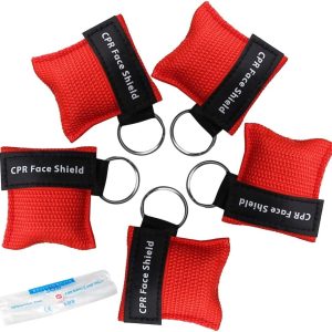 kuou 5 Pcs CPR Mask Keychain Ring, Emergency Kit Face Shield for First Aid or AED Training（red）