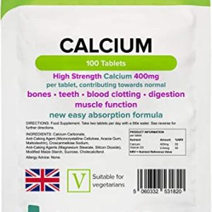 Lindens Calcium 400mg Tablets with Vitamin D3-100 Tablets - Contributes to Normal Muscle Function, Bones, Teeth and Digestion - 50 Days - UK...