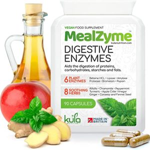 MealZyme - Digestive Enzyme Supplements - 6 Vegan Plant Based Complex with Bromelain, Betain HCL, Amylase, Protease, Lipase, Papain and Peppermint...