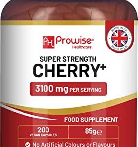 Montmorency Cherry Capsules 3100mg | 200 Vegan Capsules I Super Strength Tart Cherry Capsules with 2500mg Active Montmorency Cherry Extract & 600mg...