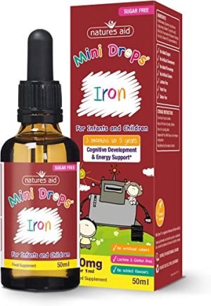 Natures Aid Iron Mini Drops for Infants and Children, Cognitive Development, Sugar Free, 50 ml
