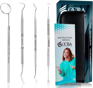 OCBA 4 Pcs Dental Pick Tools Plaque Tartar Remover Stainless Steel Dental Teeth Whitening Cleaning Oral Care Kit Professional Hygiene Tool Set with...