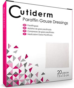 pack of 20 cutiderm sterile paraffin gauze dressing 75cm x 75cm suitable
