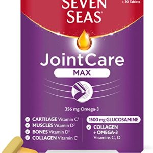Seven Seas JointCare Supplements, Max, 60 Capsules, 356 mg Omega-3, Vitamin D & C, + Zinc, With Collagen & Glucosamine, EPA & DHA
