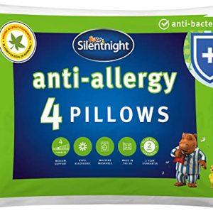 Silentnight Anti-Allergy Pillows 4 Pack – Soft Medium Support Anti Bacterial Pack of 4 Bed Hotel Pillows for Back, Stomach and Side Sleepers –...