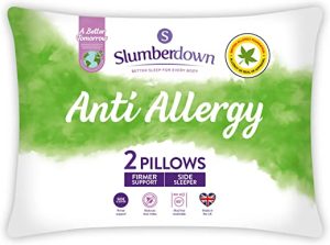 slumberdown anti allergy pillows 2 pack firm support bed pillows designed for
