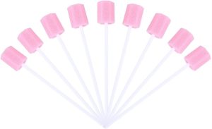Supvox 200pcs Unflavored Disposable Oral Swabs Disposable Oral Care Sponge Swab Tooth Cleaning Tips (Pink)