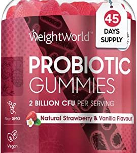Vegan Probiotic Gummies with Prebiotic - 45 Days (90 Low Sugar Gummies) - Strawberry & Vanilla Flavour - Bacillus Coagulans & Inulin - Gut Health,...