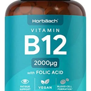 Vitamin B12 Complex 2000ug | 400 Vegan Tablets High Strength | with Folic Acid | by Horbaach