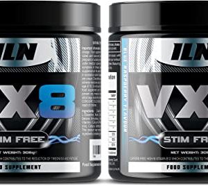VX8 - Stim Free Pre Workout (Blue Raspberry) - Caffeine Free Pre Workout & Non Stim Pump Enhancer - Non Stimulant Preworkout with Creatine, Taurine...