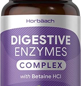 Digestive Enzyme Supplements with Betaine Hydrochloride | 90 Vegan Tablets | High Strength Complex | by Horbaach