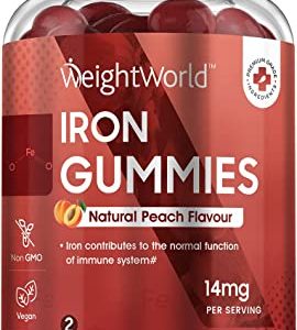 Iron Gummies 14mg – 120 Vegan Ferrous Fumarate Gummies(2 Months Supply) - Alternative to Iron Tablets – Natural Peach Flavour Iron Supplements for...