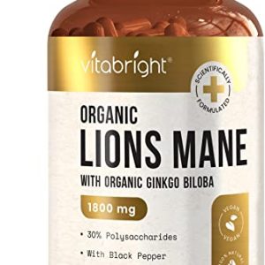 Organic Lions Mane Mushroom Complex - 12:1 Extract Ratio Equivalent to 1800mg - 120 Capsules (4 Month Supply) - with Ginkgo Biloba and Black Pepper...