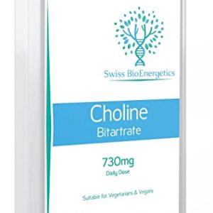 Choline Bitartrate 730mg Daily dose , 120 Choline Vegan Capsules - contributing to Normal Liver Function – No GMO’s , Dairy & Gluten Free -...
