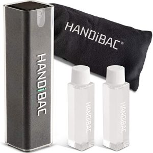 HANDiBAC Antibacterial 70% Alcohol Portable Hand, Surface & Screen 3-in-1 Pocket Spray Sanitiser Kit - 3 x 15ml Refills (Black)
