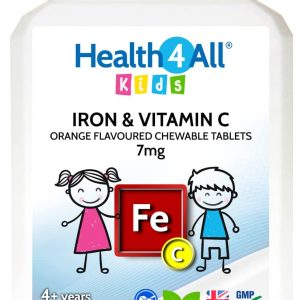 Kids Iron Chewable 120 Tablets Learning and Growth Support. Vegan Iron Supplement for Children. Made in The UK by Health4All