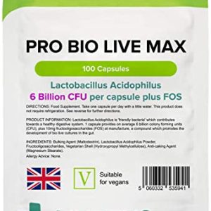 Lindens Pro Bio Live Max 6 Billion CFU Capsules - 100 Pack - Contributes to a Healthy Gut and Supports Digestion - Probiotic Vegetarian Capsules -...