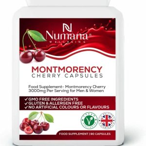 Montmorency Cherry Capsules by Numana Wellbeing | 90 Vegan Capsules | 3000mg Daily Serving | High Strength Premium Grade Freeze Dried Sour Cherries...