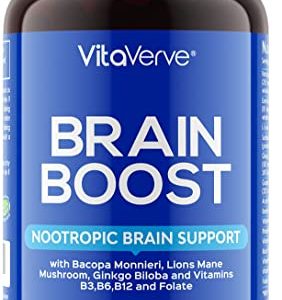 Brain Boost Nootropic High Strength Focus Supplement for Memory, Mood & Clarity with Lions Mane, Ginkgo Biloba, Bacopa, L-Carnitine, Guarana,...