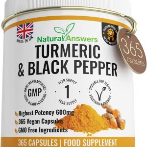 365 Turmeric Capsules 1 Year Supply High Strength Turmeric Capsules with Black Pepper Turmeric Tablets 365 Vegetarian Capsules Turmeric Curcumin...