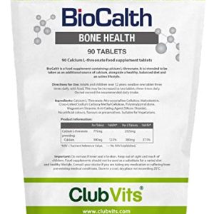 Calcium L-Threonate Vitamin Supplement BioCalth - High Strength Support for Healthy & Strong Bones | 90 Tablets - 1 Month Supply from Club Vits
