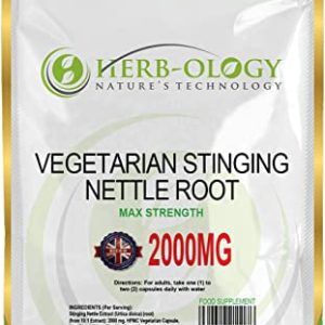 Herb-Ology Stinging Nettle Root Capsules | 120 Nettle Root Capsules (10:1 Extract) 2000mg per Serving | Suitable for Vegitarians & Manufactured in...