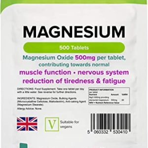 Lindens Magnesium Tablets 500mg – 500 Tablets – Reduces Tiredness and Fatigue, Supports Metabolism, Muscle Function, Nervous System, Bones, and...