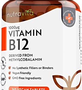 Vitamin B12 1000mcg - 365 High Strength Vegan Tablets (1 Year Supply) - Max Strength B12 Supplement - Contributes to The Reduction of Tiredness and...