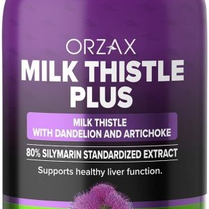 ORZAX Milk Thistle Supplement, Extra Strength Blend Formula, 80% Silymarin with Dandelion and Artichoke, Dairy-Free, 120 Vegetable Capsules