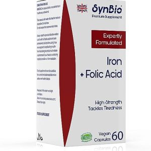 SynBio Premium - Iron + Folic Capsules | Vegan Certified | Tackles Tiredness & Supports General Health | Halal | Kosher | Gelatin Free | Sugar Free...