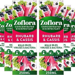 Zoflora Rhubarb & Cassis 6pc x 250ml, Concentrated 3-in-1 Multipurpose Disinfectant Kills 99.9% of Bacteria & Viruses